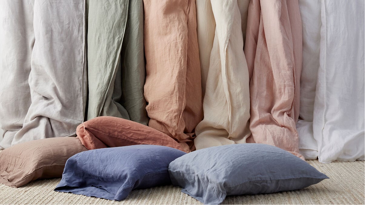 Image of colorful washed linen bedding